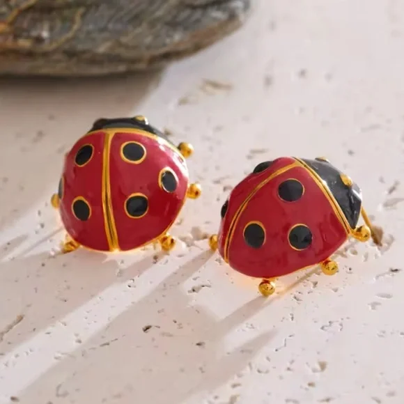 Ladybird Red 18K Gold Stainless Steel Waterproof Earrings - Picture 5 of 7